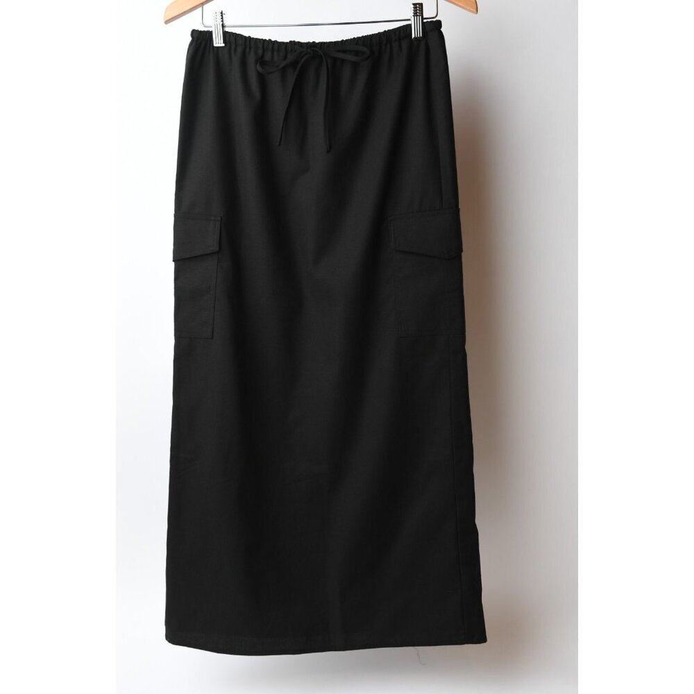 Le Lis Pin Black Long Skirt Linen Blend Lined with Pockets Size XS NEW